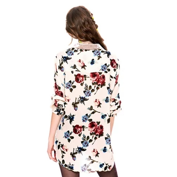 Aratta Silent Journey Floral Print Shirt Sz L Velvet Collar Boho Whimsy Fairy - Picture 2 of 16